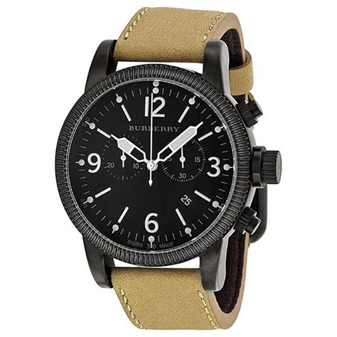 Burberry Endurance Chronograph Black Dial Tan Leather Strap 